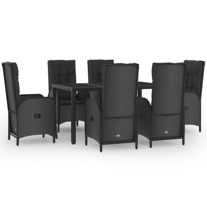 Set da Pranzo da Giardino 7 pz Nero con Cuscini in Polyrattan