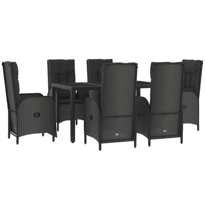 Set da Pranzo da Giardino 7 pz Nero con Cuscini in Polyrattan