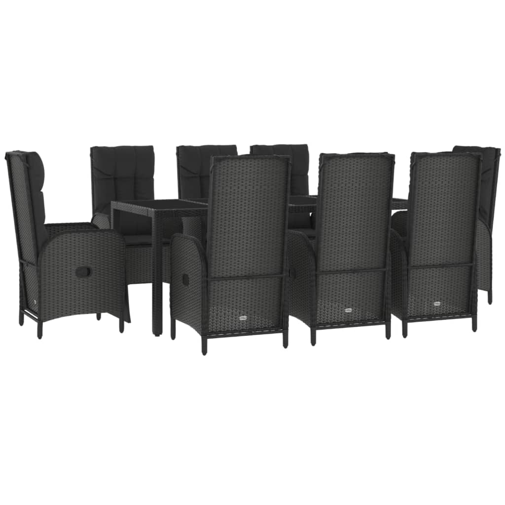 Set da Pranzo da Giardino 9 pz con Cuscini Nero in Polyrattan - homemem39