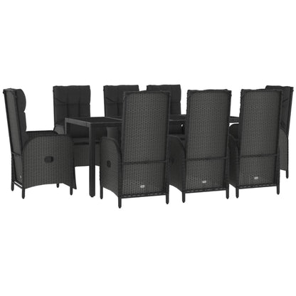 Set da Pranzo da Giardino 9 pz con Cuscini Nero in Polyrattan - homemem39