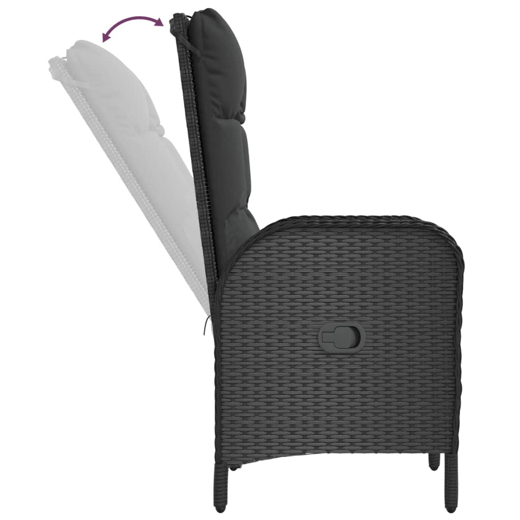 Set da Pranzo da Giardino 3 pz con Cuscini Nero in Polyrattan - homemem39