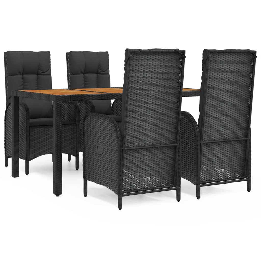 Set da Pranzo da Giardino 5 pz Nero con Cuscini in Polyrattan - homemem39
