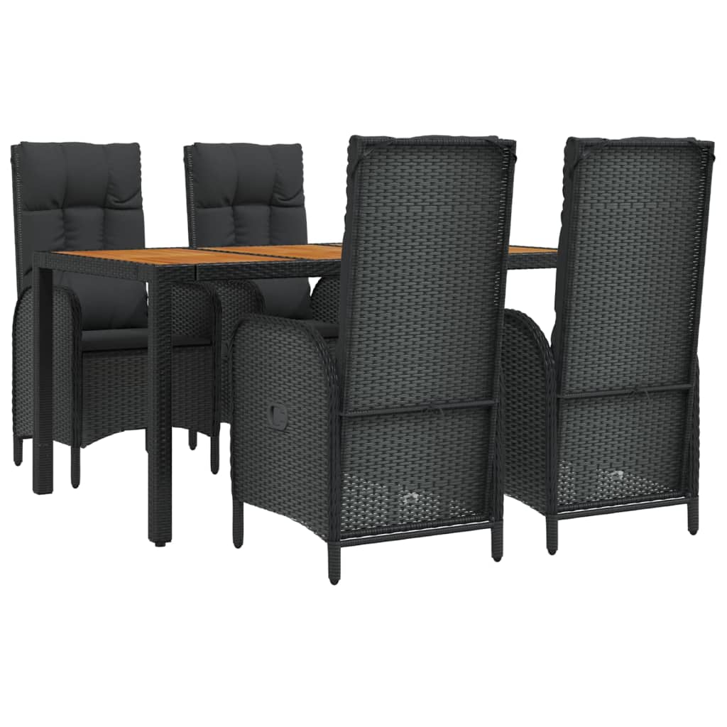 Set da Pranzo da Giardino 5 pz Nero con Cuscini in Polyrattan - homemem39