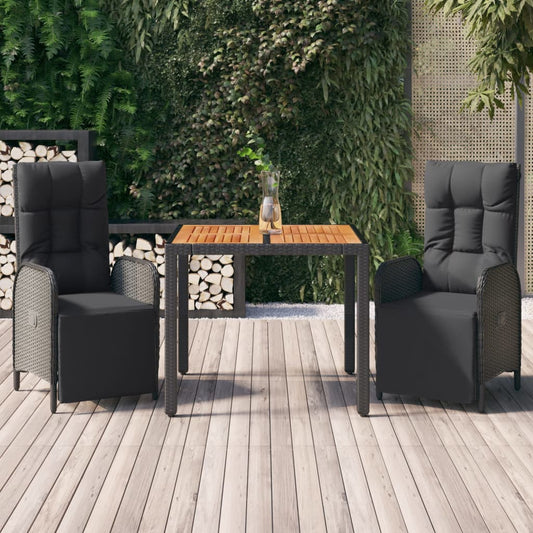 Set da Pranzo da Giardino 3 pz con Cuscini Nero in Polyrattan - homemem39