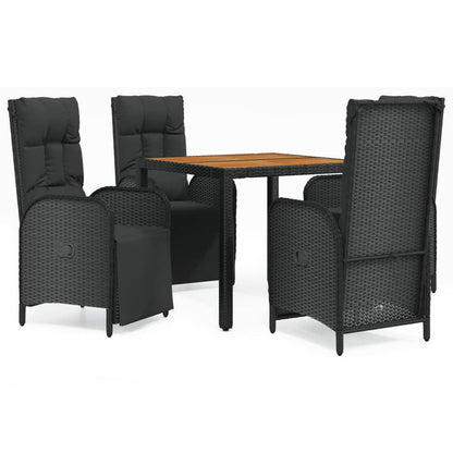 Set da Pranzo da Giardino 5 pz Nero con Cuscini in Polyrattan - homemem39