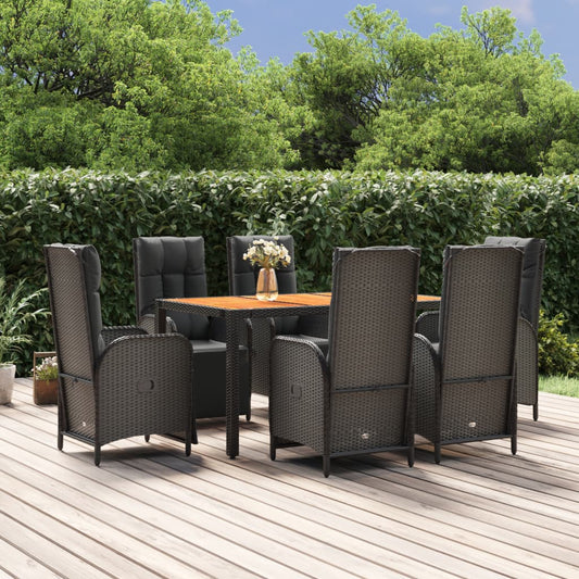 Set da Pranzo da Giardino 7 pz Nero con Cuscini in Polyrattan - homemem39