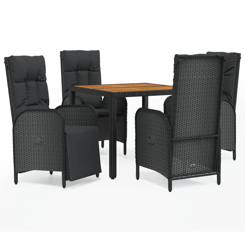 Set da Pranzo da Giardino 5 pz Nero con Cuscini in Polyrattan - homemem39