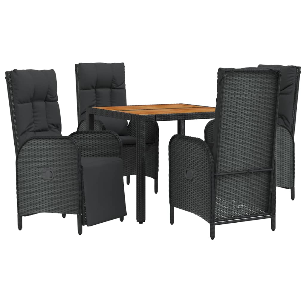 Set da Pranzo da Giardino 5 pz Nero con Cuscini in Polyrattan - homemem39