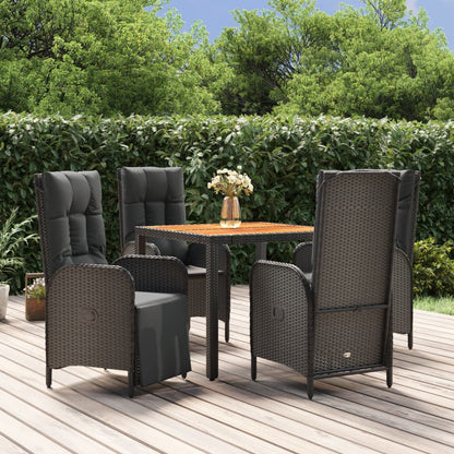 Set da Pranzo da Giardino 5 pz Nero con Cuscini in Polyrattan - homemem39