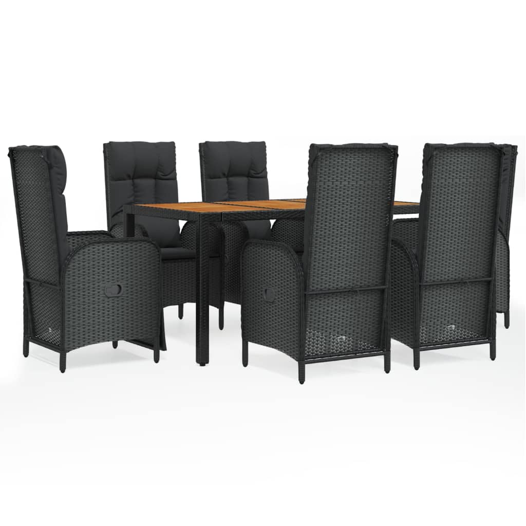 Set da Pranzo da Giardino 7 pz Nero con Cuscini in Polyrattan - homemem39