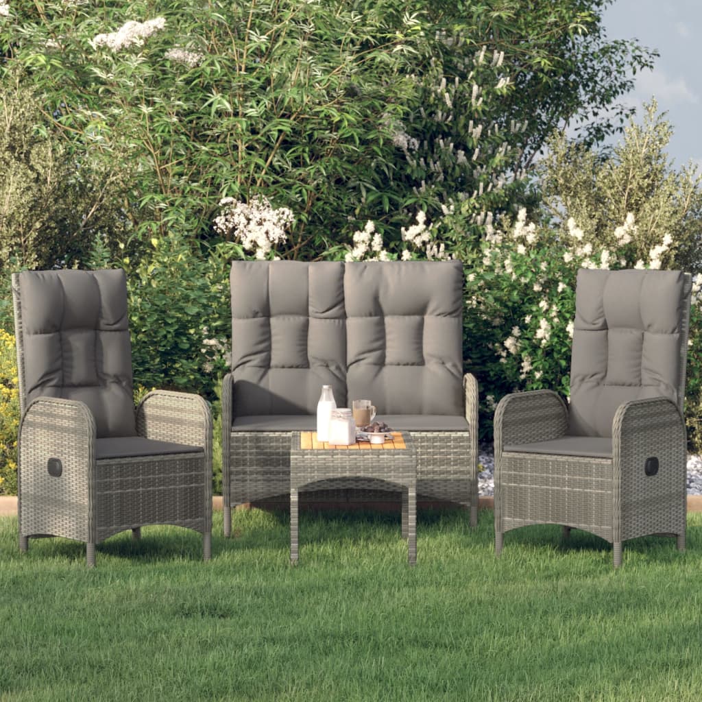Set da Pranzo da Giardino 4 pz con Cuscini in Polyrattan Grigio - homemem39