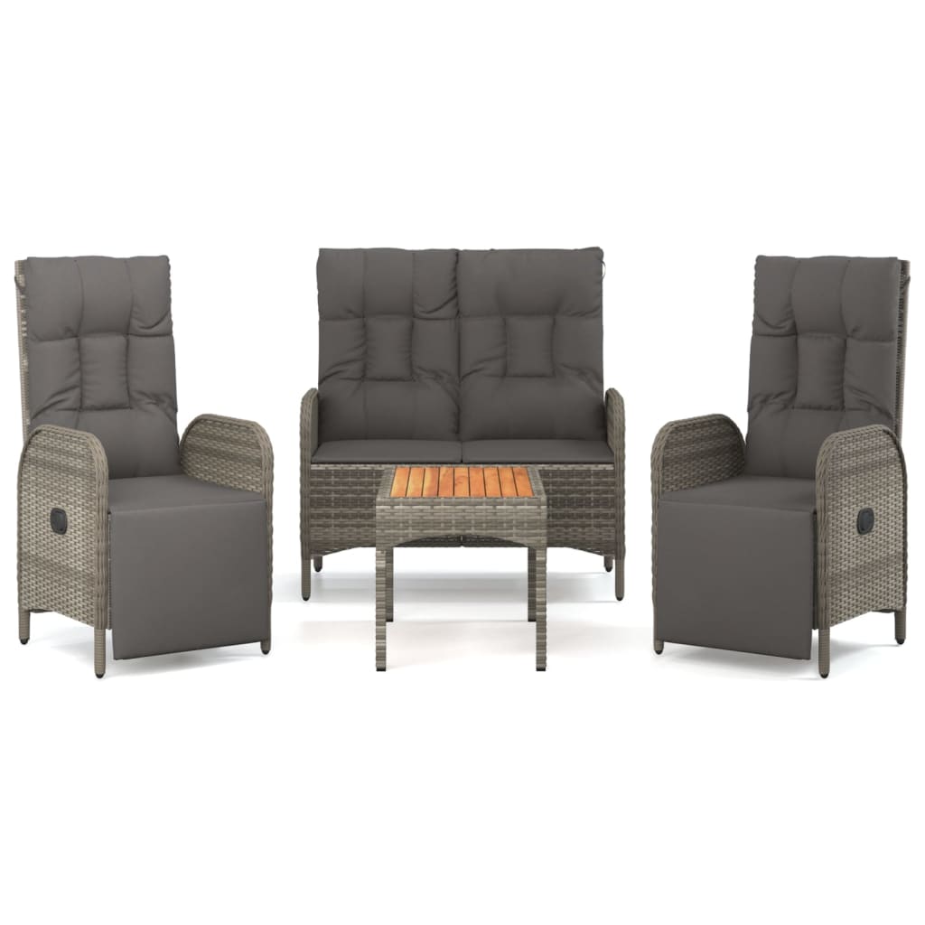 Set da Pranzo da Giardino 4 pz con Cuscini in Polyrattan Grigio - homemem39