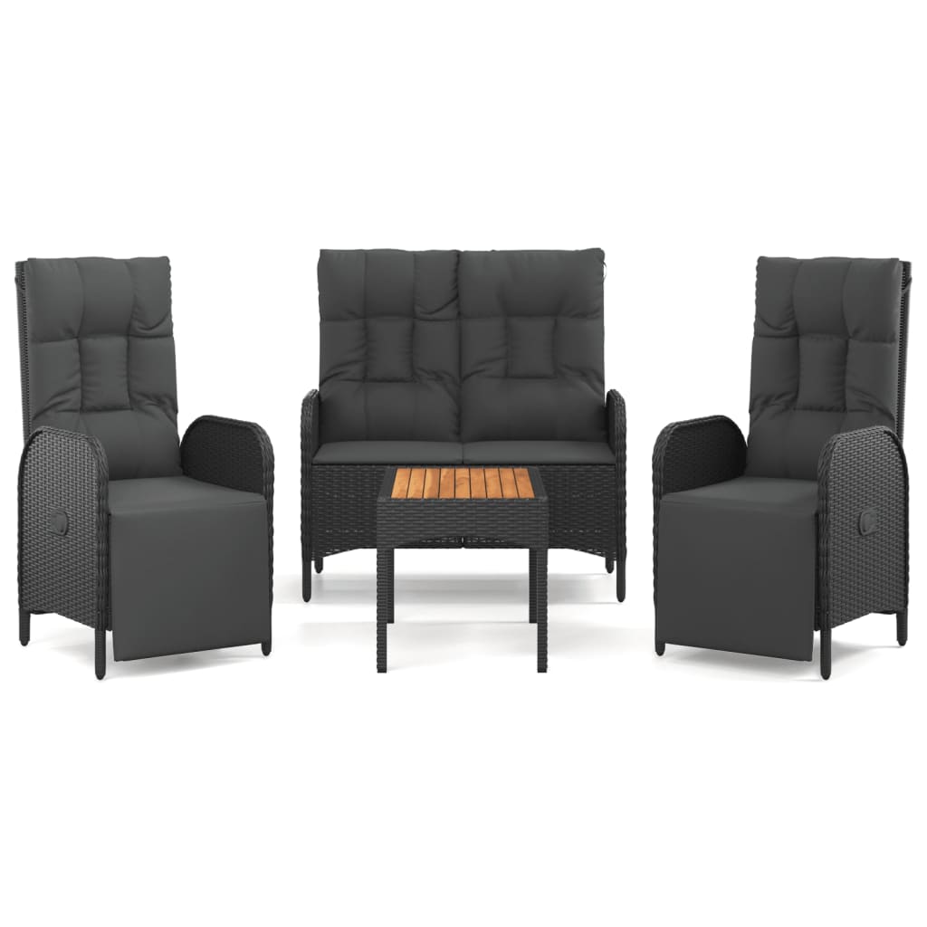 Set da Pranzo da Giardino 4 pz con Cuscini Nero in Polyrattan - homemem39