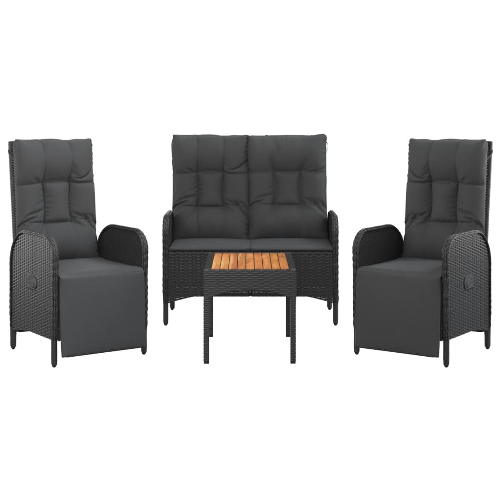 Set da Pranzo da Giardino 4 pz con Cuscini Nero in Polyrattan - homemem39