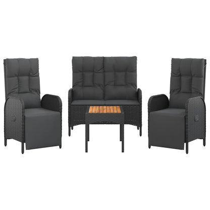 Set da Pranzo da Giardino 4 pz con Cuscini Nero in Polyrattan - homemem39