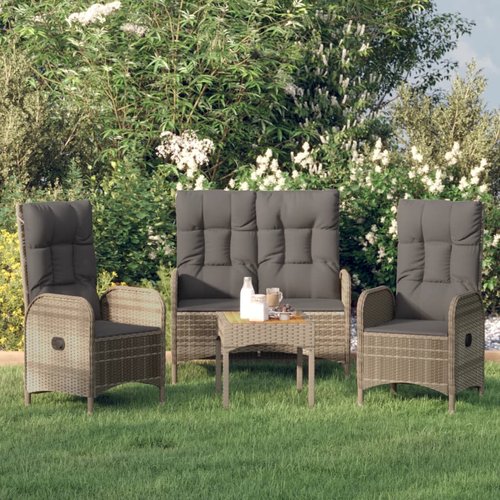 Set da Pranzo da Giardino 3 pz con Cuscini in Polyrattan Grigio - homemem39