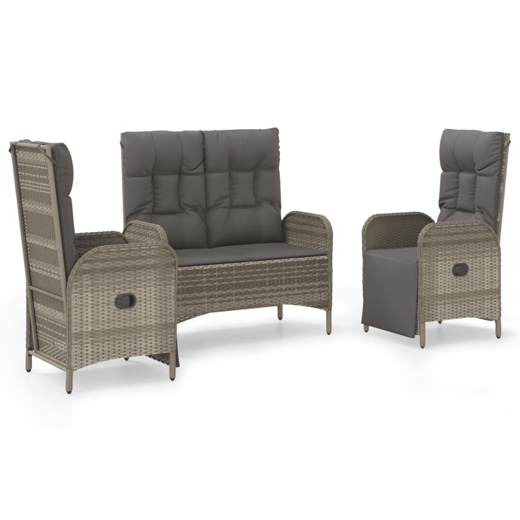 Set da Pranzo da Giardino 3 pz con Cuscini in Polyrattan Grigio | homemem39