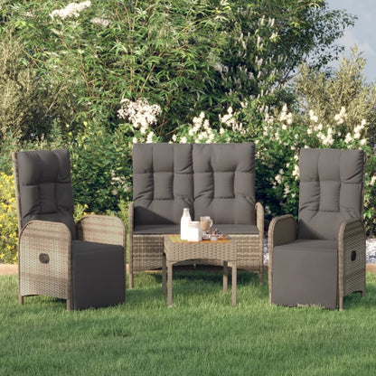 Set da Pranzo da Giardino 3 pz con Cuscini in Polyrattan Grigio - homemem39