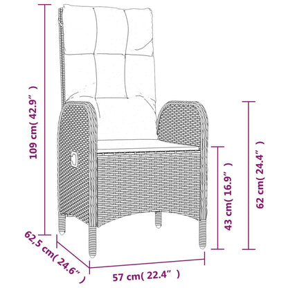 Set da Pranzo da Giardino 3 pz con Cuscini Nero in Polyrattan - homemem39