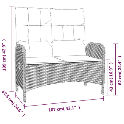 Set da Pranzo da Giardino 3 pz con Cuscini Nero in Polyrattan - homemem39