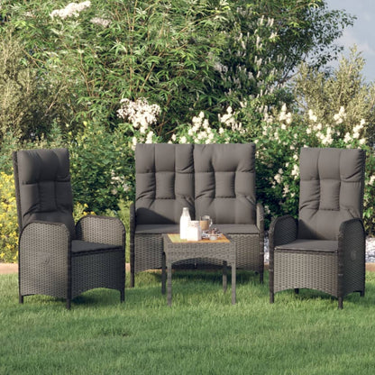 Set da Pranzo da Giardino 3 pz con Cuscini Nero in Polyrattan - homemem39