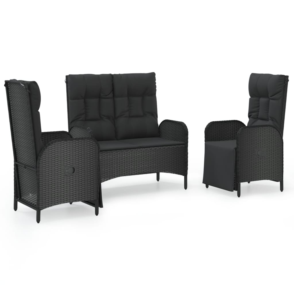 Set da Pranzo da Giardino 3 pz con Cuscini Nero in Polyrattan | homemem39