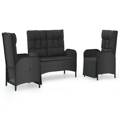 Set da Pranzo da Giardino 3 pz con Cuscini Nero in Polyrattan | homemem39