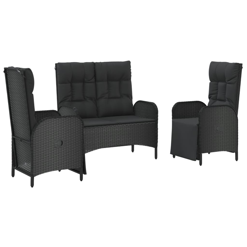 Set da Pranzo da Giardino 3 pz con Cuscini Nero in Polyrattan | homemem39