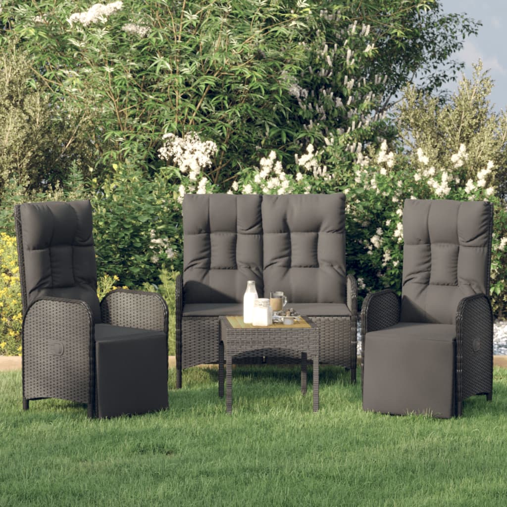 Set da Pranzo da Giardino 3 pz con Cuscini Nero in Polyrattan | homemem39
