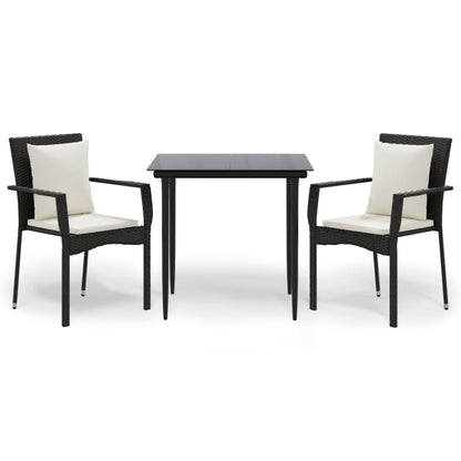 Set da Pranzo da Giardino 3 pz con Cuscini Nero in Polyrattan - homemem39