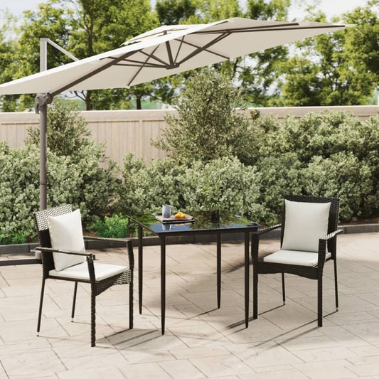 Set da Pranzo da Giardino 3 pz con Cuscini Nero in Polyrattan - homemem39