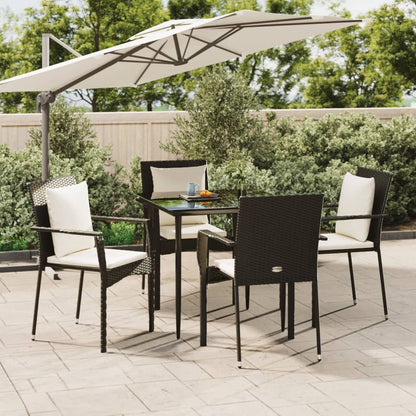 Set da Pranzo da Giardino 5 pz Nero con Cuscini in Polyrattan