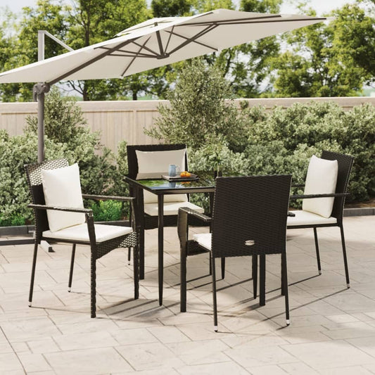 Set da Pranzo da Giardino 5 pz Nero con Cuscini in Polyrattan - homemem39