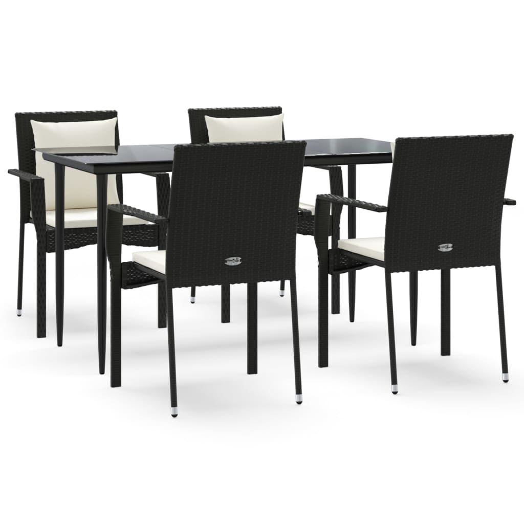 Set da Pranzo da Giardino 5 pz Nero con Cuscini in Polyrattan - homemem39