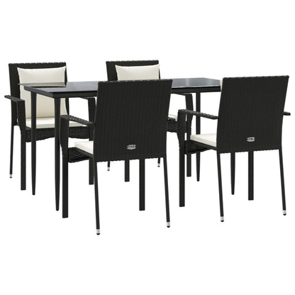 Set da Pranzo da Giardino 5 pz Nero con Cuscini in Polyrattan - homemem39