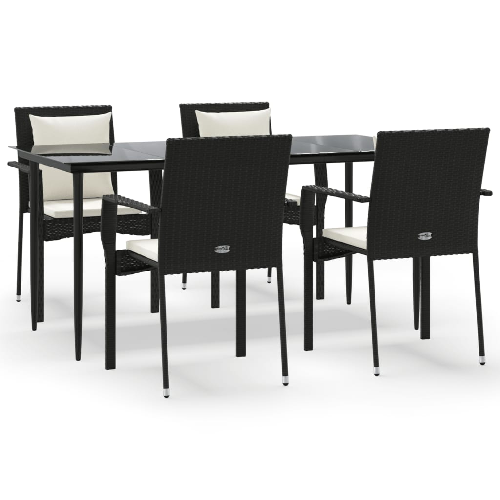 Set da Pranzo da Giardino 5 pz Nero con Cuscini in Polyrattan - homemem39