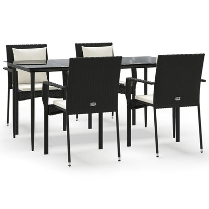 Set da Pranzo da Giardino 5 pz Nero con Cuscini in Polyrattan - homemem39
