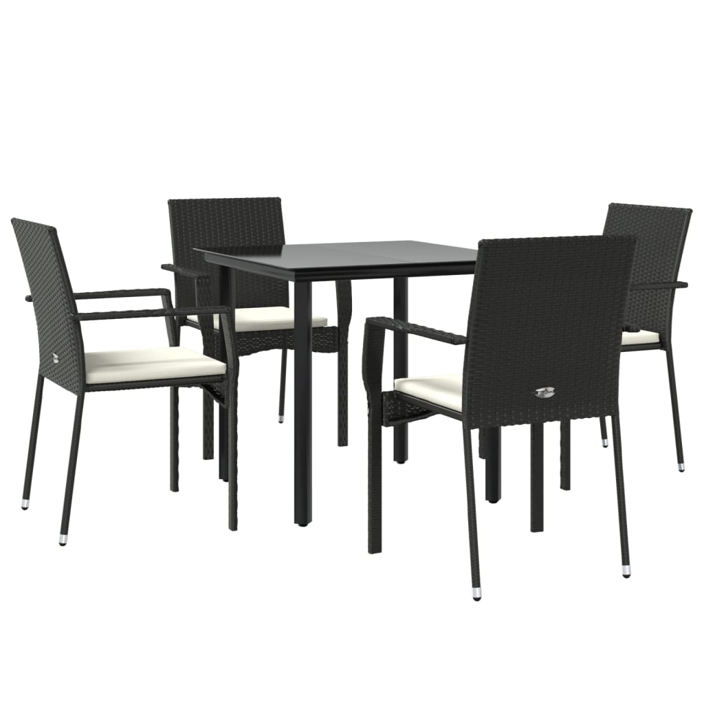 Set da Pranzo da Giardino 5 pz Nero con Cuscini in Polyrattan - homemem39