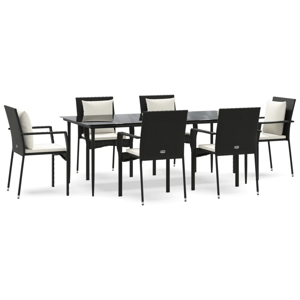 Set da Pranzo da Giardino 7 pz Nero con Cuscini in Polyrattan - homemem39