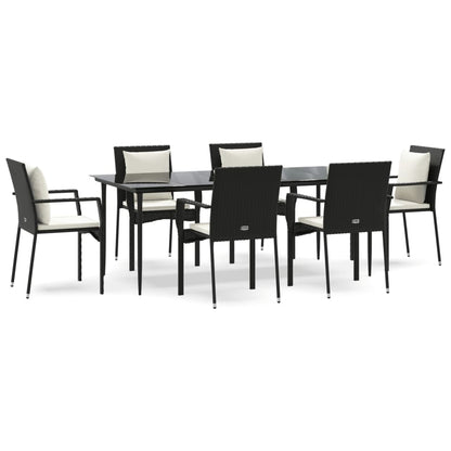 Set da Pranzo da Giardino 7 pz Nero con Cuscini in Polyrattan - homemem39