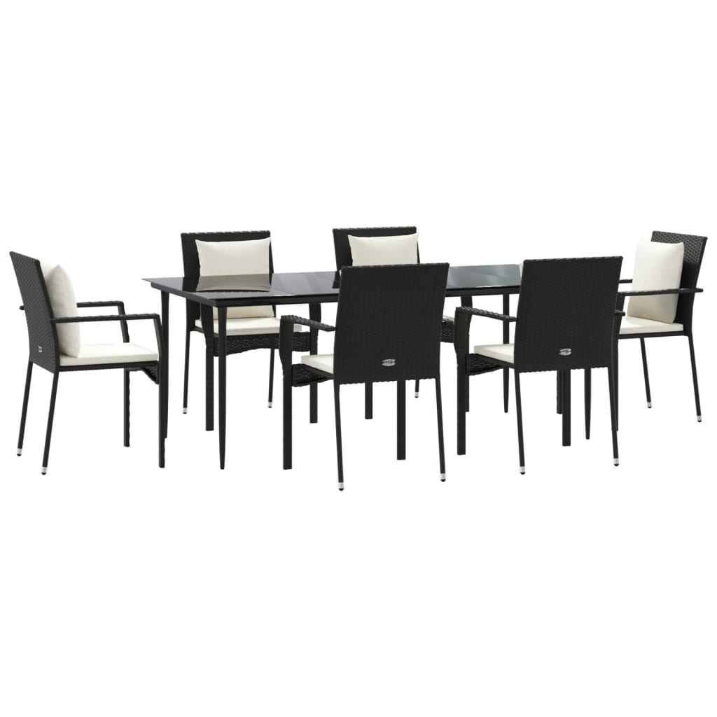 Set da Pranzo da Giardino 7 pz Nero con Cuscini in Polyrattan - homemem39