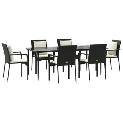 Set da Pranzo da Giardino 7 pz Nero con Cuscini in Polyrattan - homemem39