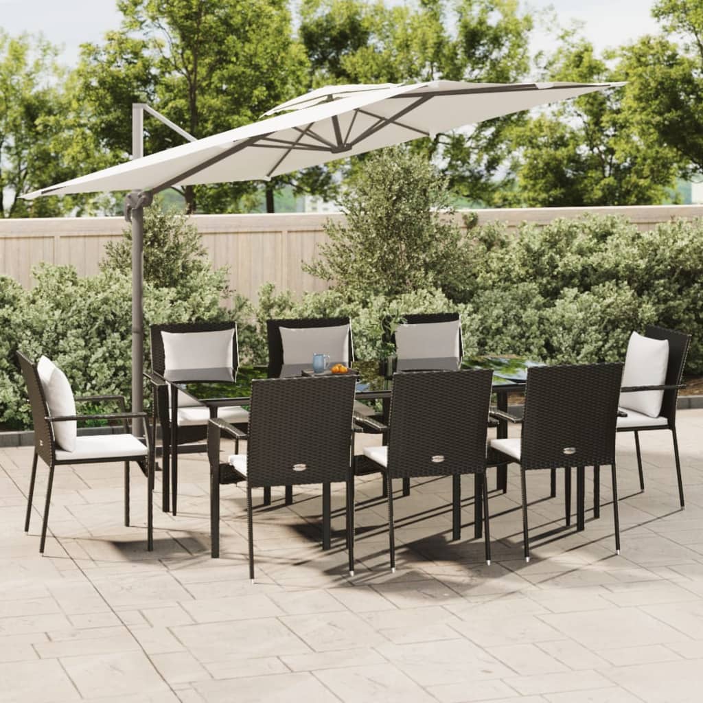 Set da Pranzo da Giardino 7 pz Nero con Cuscini in Polyrattan - homemem39