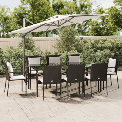 Set da Pranzo da Giardino 7 pz Nero con Cuscini in Polyrattan - homemem39