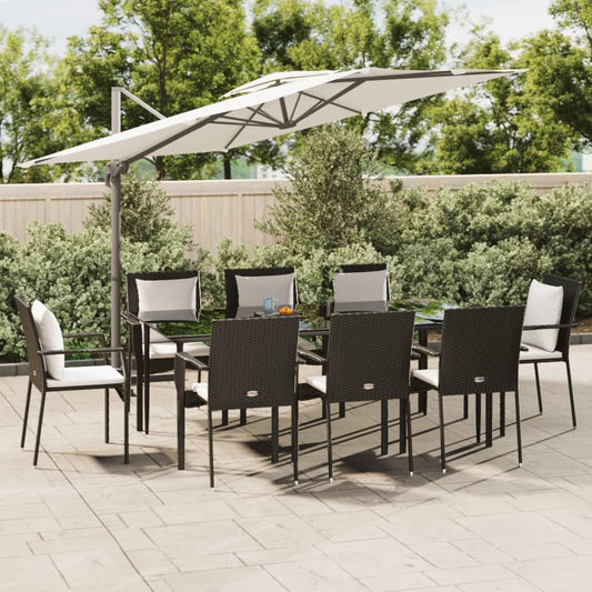 Set da Pranzo da Giardino 7 pz Nero con Cuscini in Polyrattan - homemem39