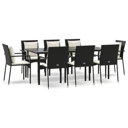 Set da Pranzo da Giardino 9 pz con Cuscini Nero in Polyrattan - homemem39