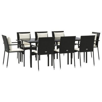 Set da Pranzo da Giardino 9 pz con Cuscini Nero in Polyrattan - homemem39