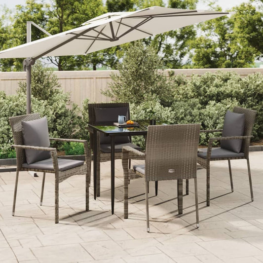 Set da Pranzo Giardino 5pz Nero e Grigio con Cuscini Polyrattan - homemem39