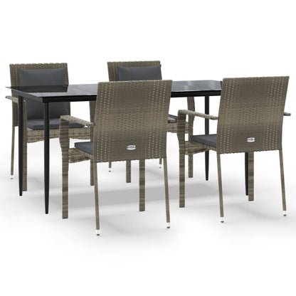 Set da Pranzo Giardino 5pz Nero e Grigio con Cuscini Polyrattan - homemem39