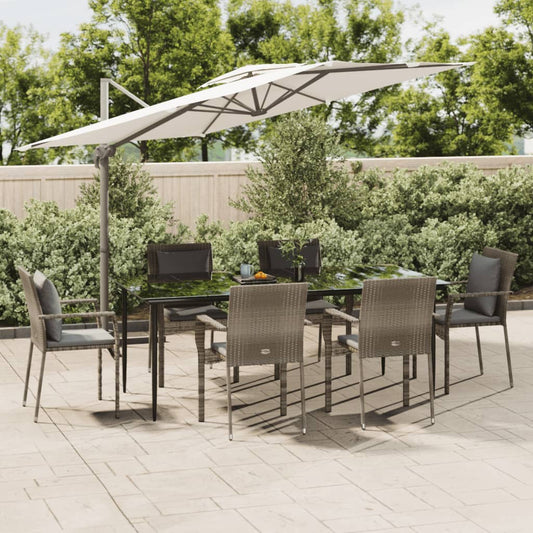 Set da Pranzo Giardino 7pz Nero e Grigio con Cuscini Polyrattan - homemem39